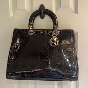 Lady Dior Lg Cannage Quilted Patent Leather